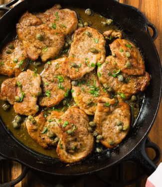 Pork piccata is a nice alternative to the ubiquitous chicken. Tender pork tenderloin comes together with lemon, capers and a bit of butter.