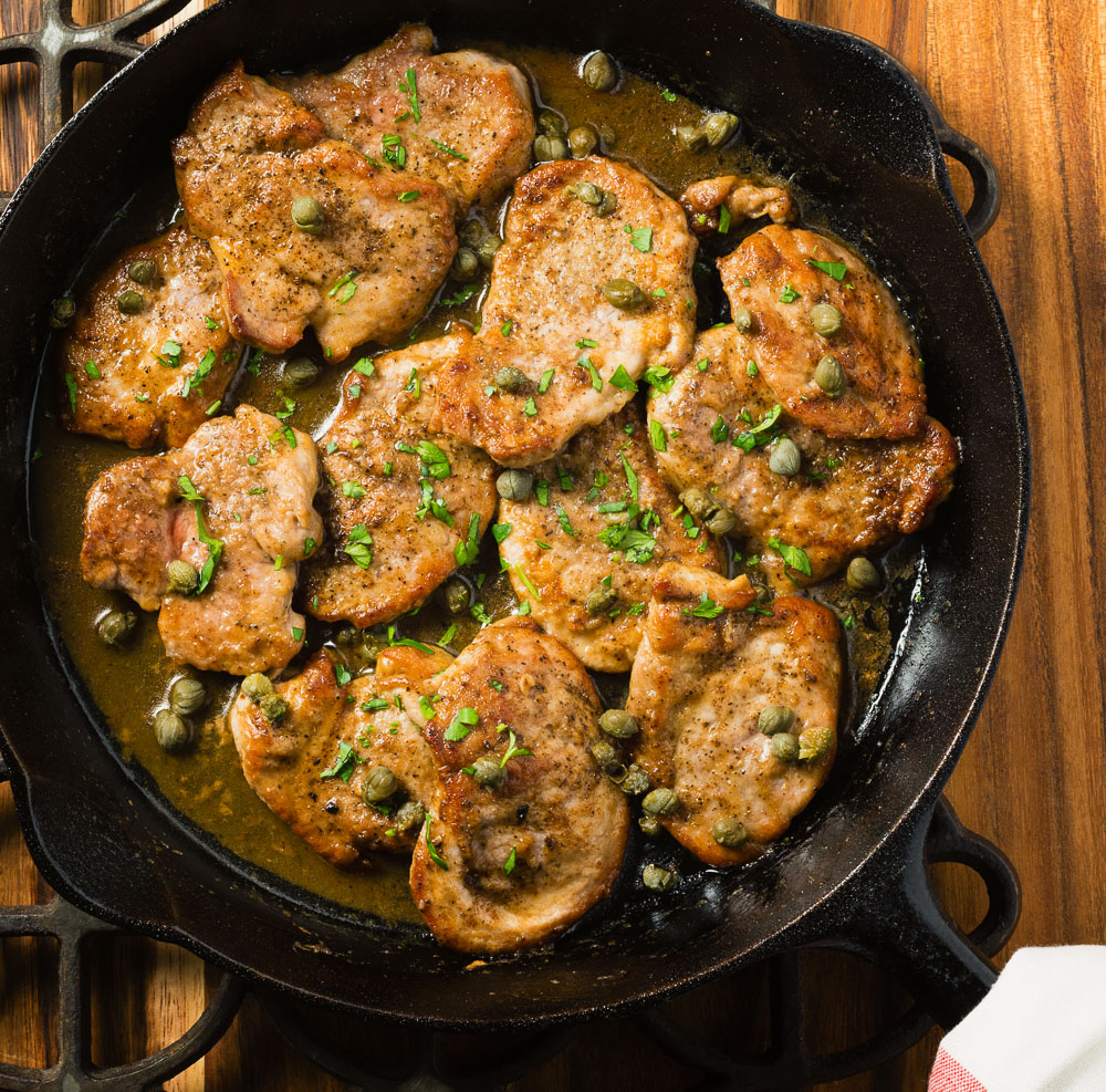 Pork piccata is a nice alternative to the ubiquitous chicken. Tender pork tenderloin comes together with lemon, capers and a bit of butter.