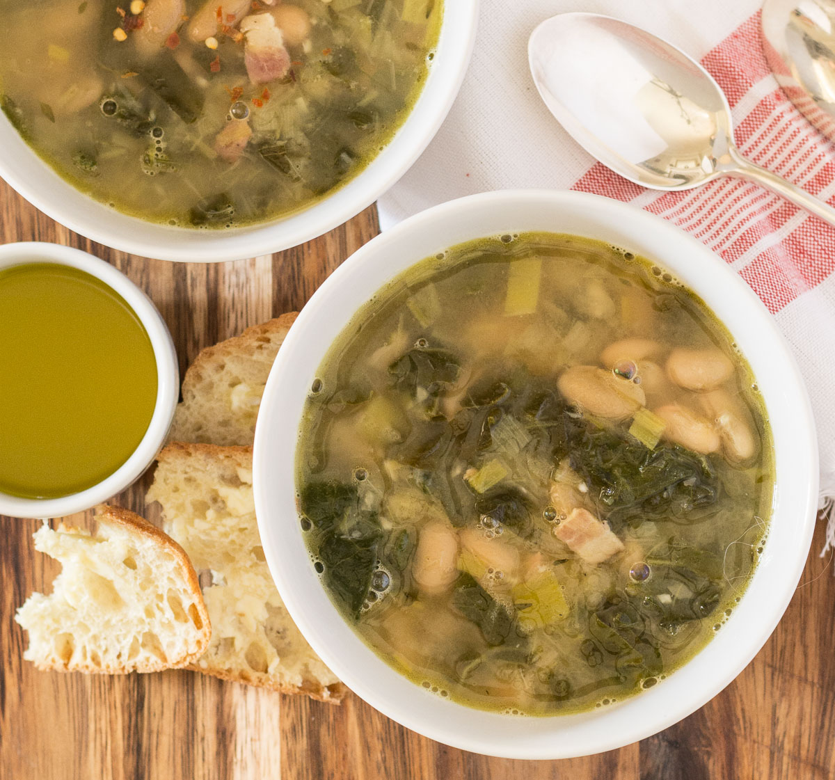 White bean swiss chard soup with leeks and bacon. A hearty, warming soup that chases away the winter blahs no matter how miserable it is out.
