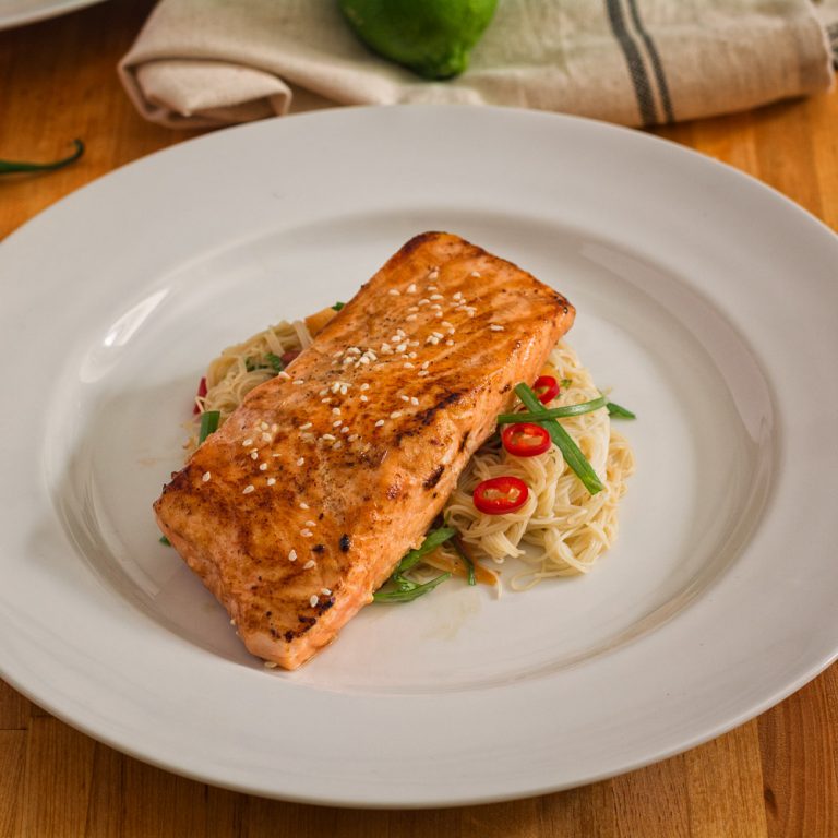 salmon with rice noodles - glebe kitchen