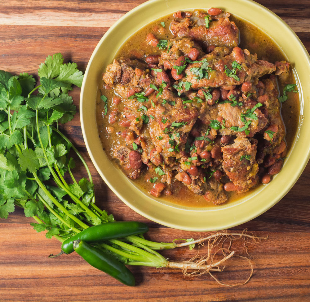 Pork, tomatillo and pinto bean chili.