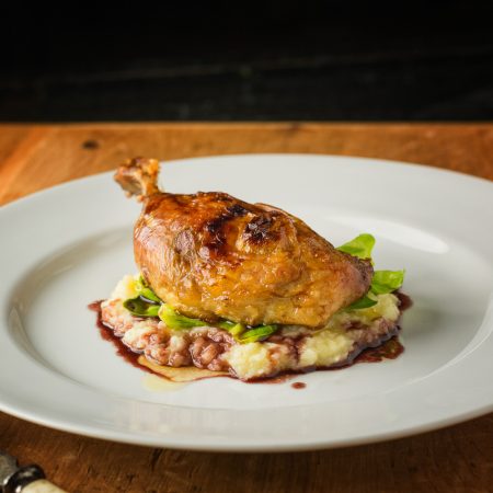 roast duck with parsnip puree and port reduction sauce - glebe kitchen