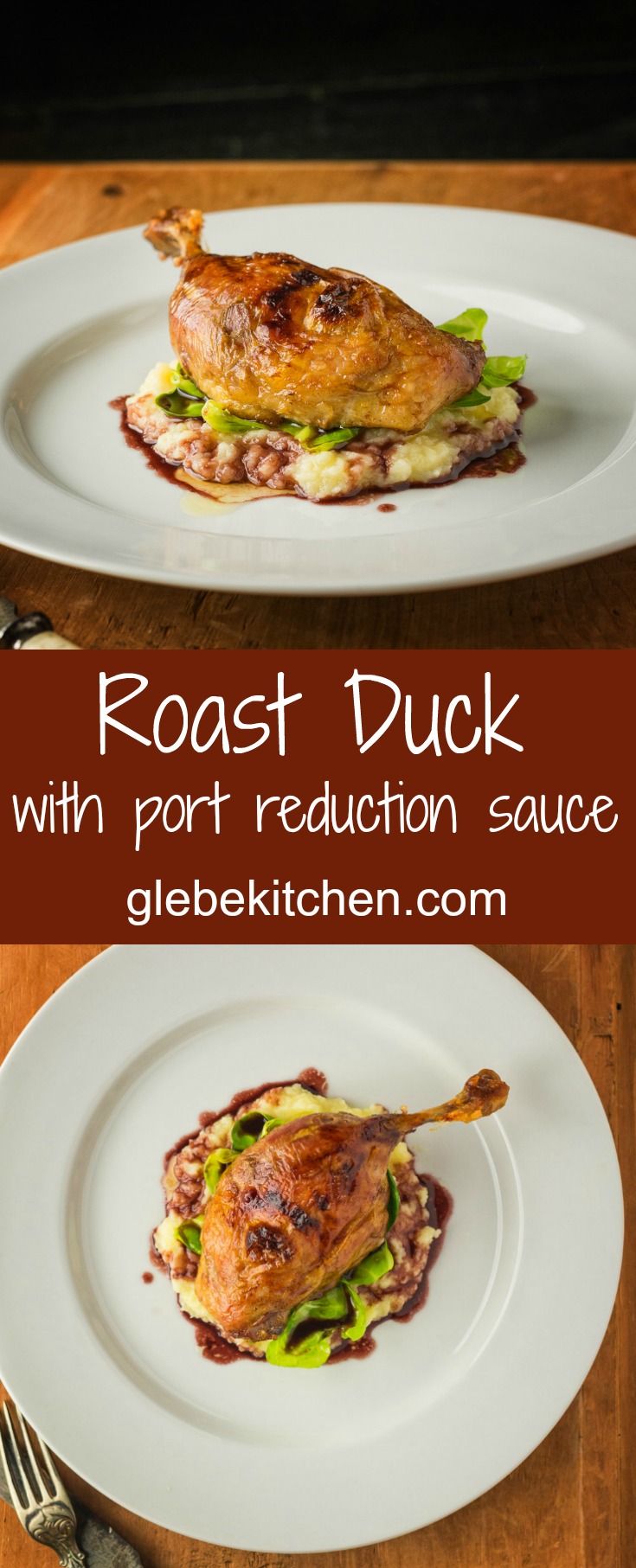 Roast duck legs with port wine reduction sauce
