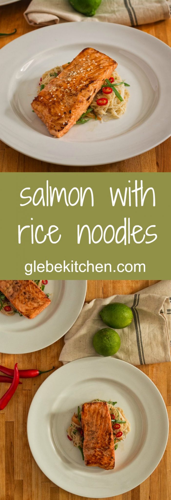 Salmon with rice noodle salad makes a great weeknight meal.