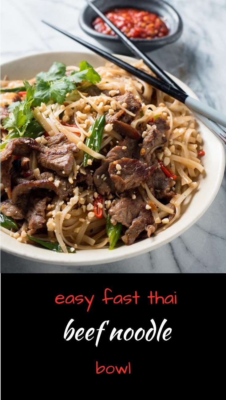 Thai beef noodles are a big bowl of tasty Asian rice noodles.