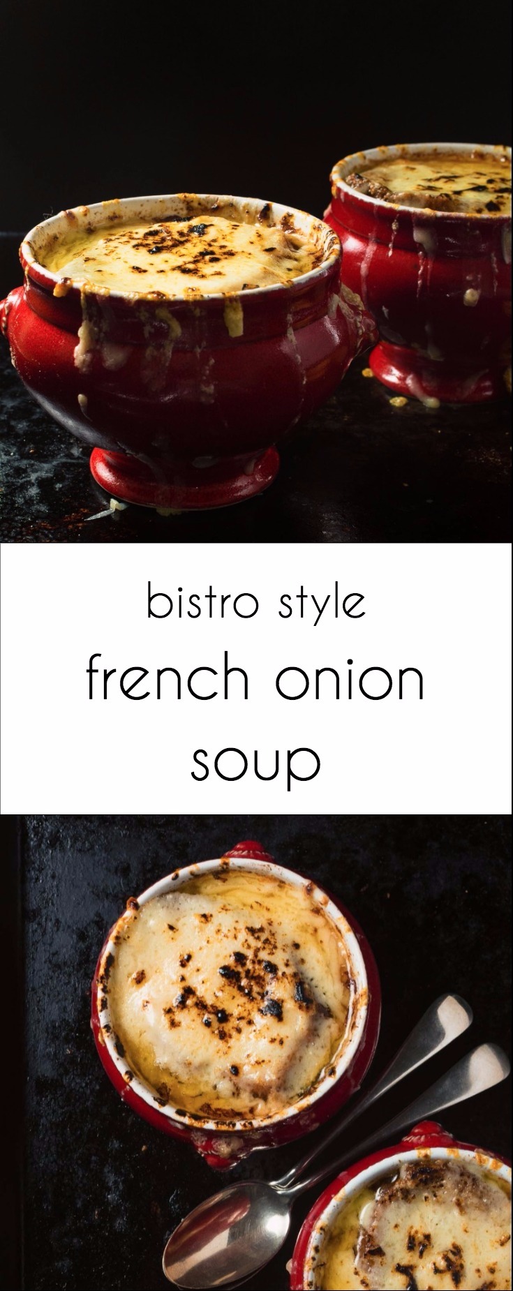 Warm up with this bistro style French onion soup. Comfort in a bowl!