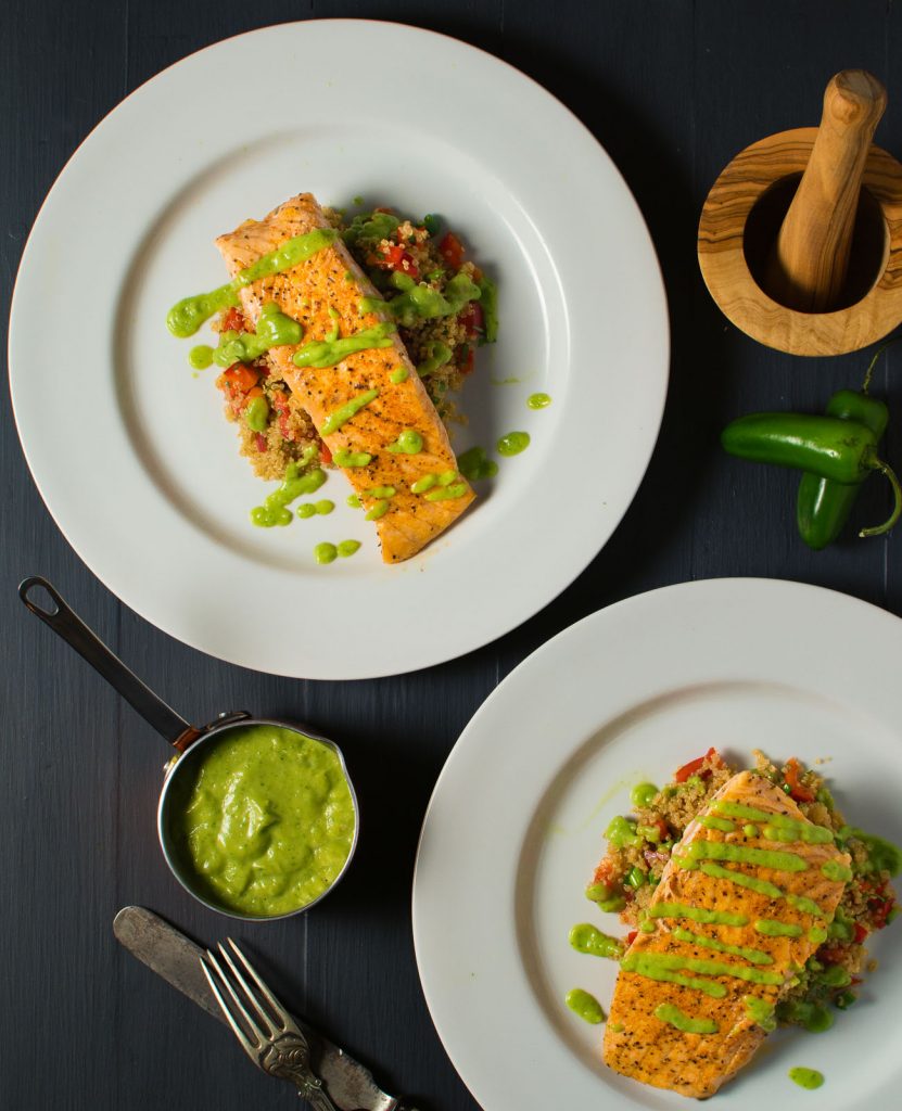 A superfood plate combines salmon, avocado and quinoa in a delicious weeknight meal.