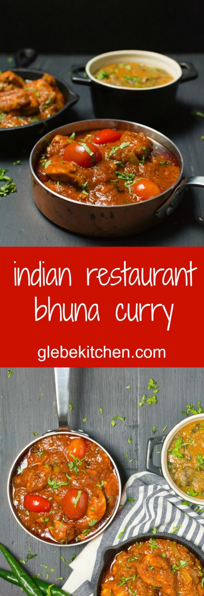 Indian restaurant bhuna curry is a thick curry loaded with tomato, spices and onions.