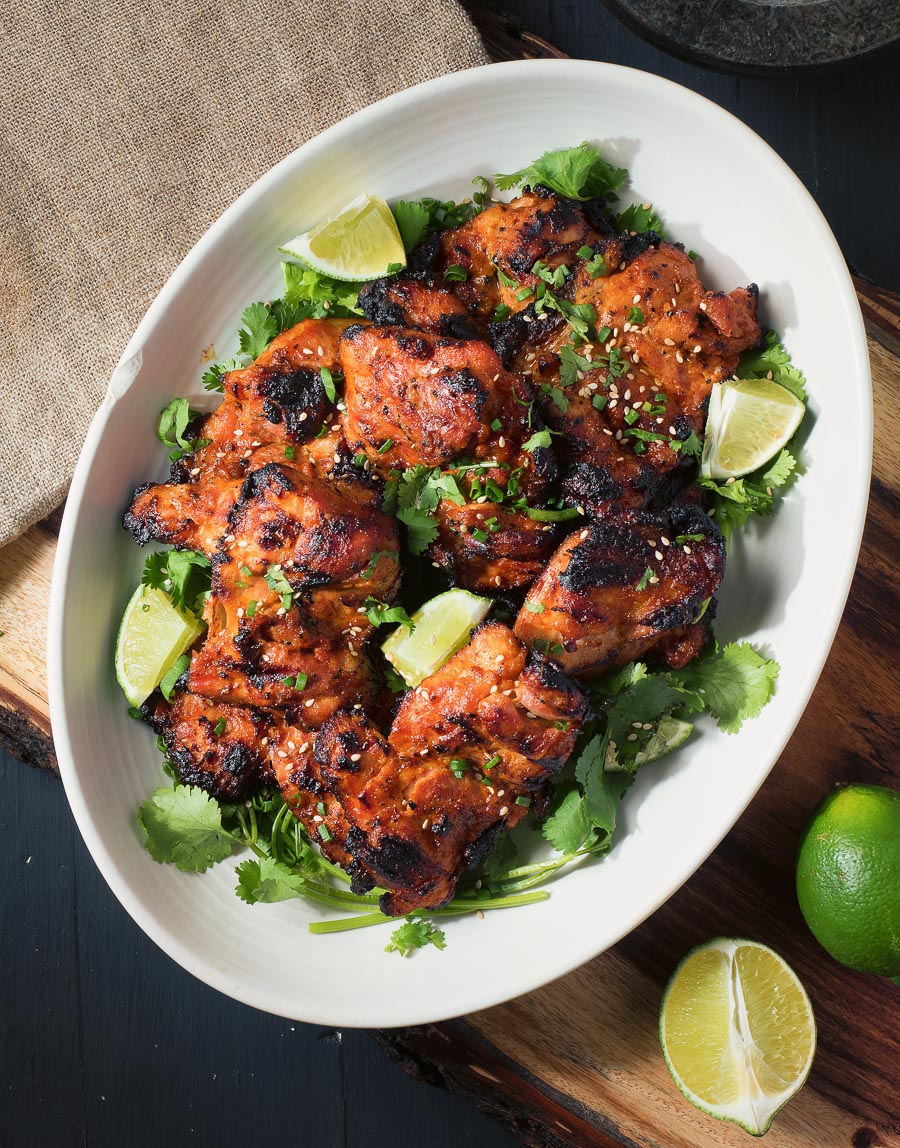 Korean grilled chicken with a gochujang, miso marinade.