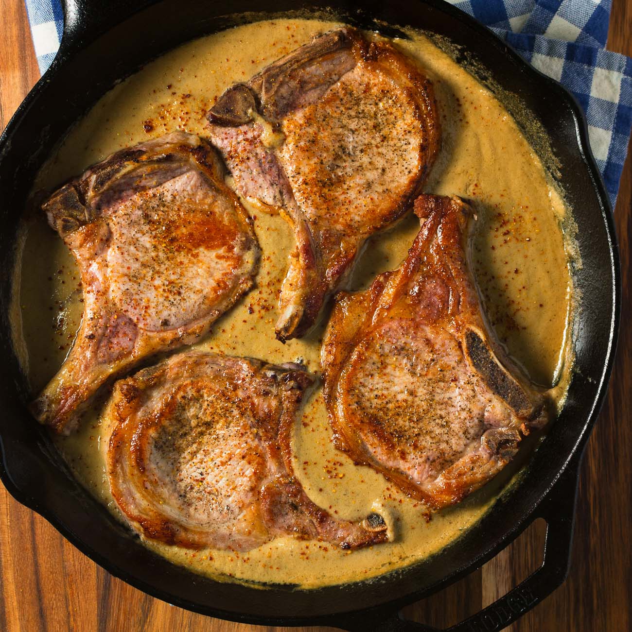 Pork chops with mushroom cream sauce. An upscale version of the Campbell's classic.