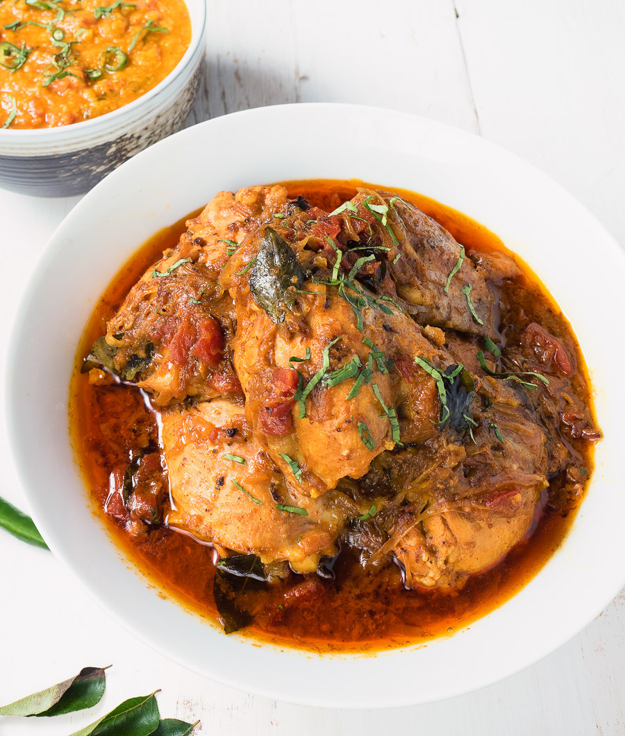 Chettinad chicken curry is a South Indian dish loaded with coconut, spices and curry leaves.