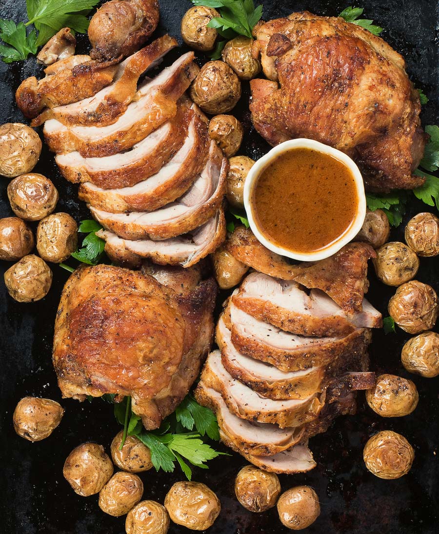 Roast turkey with chipotle gravy is a great weeknight twist on that holiday classic.