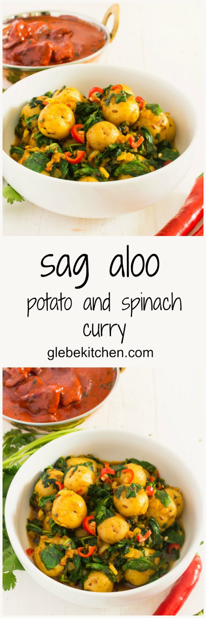 Sag aloo or spinach and potato curry is a delicious vegetarian meal.