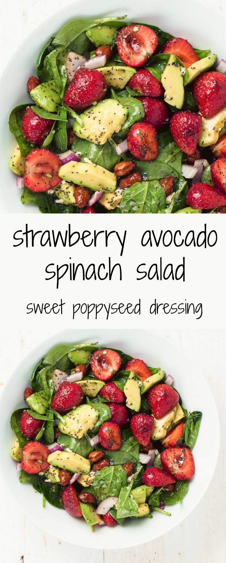 spinach salad with strawberries, avocado and poppyseed dressing
