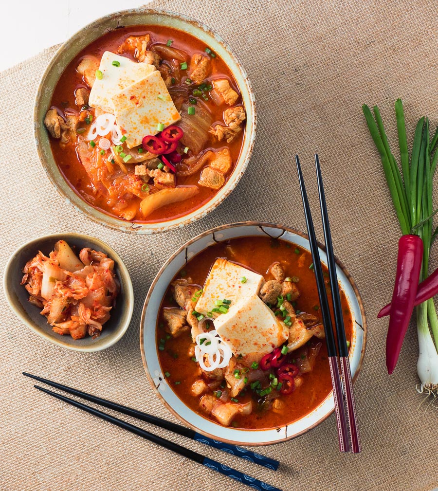 Kimchi jjigae - Korean pork stew is a bowl full of spicy, brothy pork goodness.