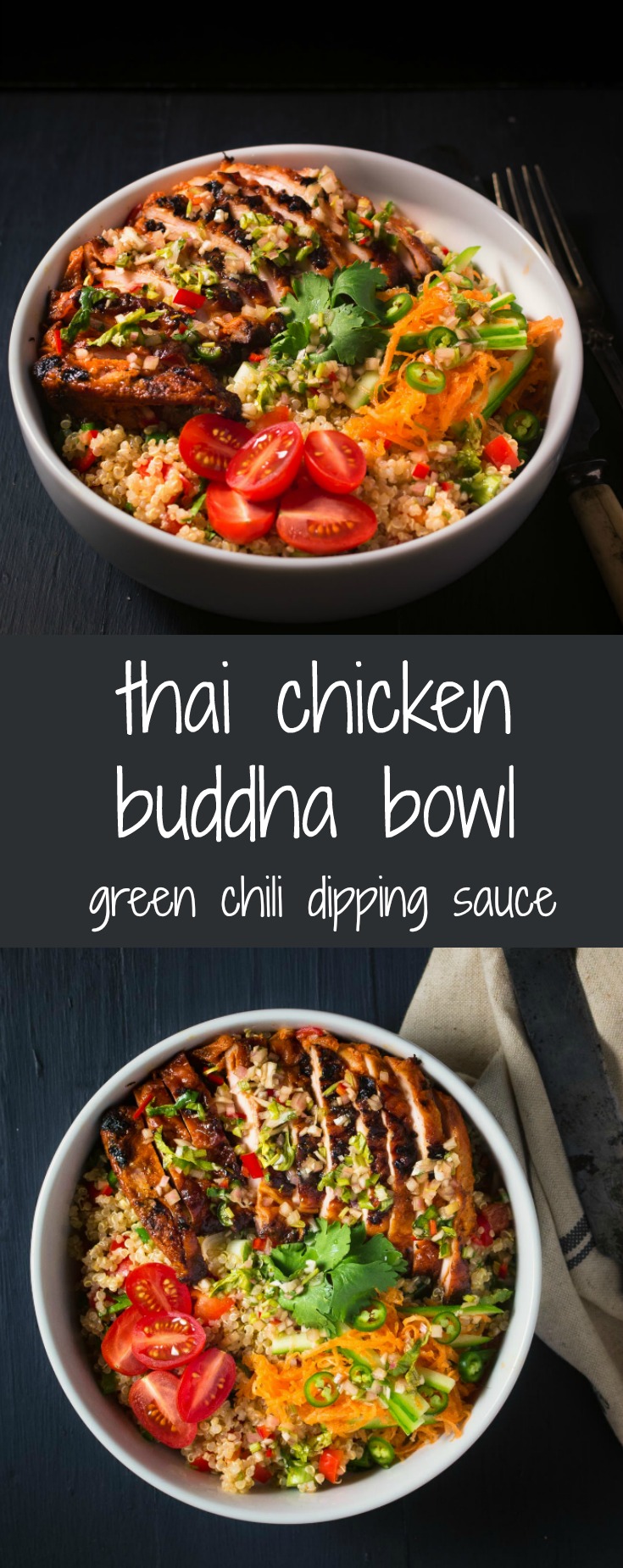 Thai chicken buddha bowl delivers big sweet, sour, salty and spicy flavours.