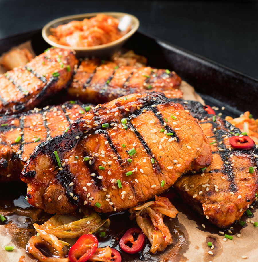 Gochujang is the secret ingredient in these Korean style pork chops.