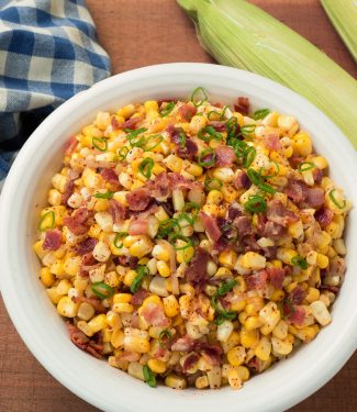 Ridiculously simple, the warm corn bacon salad is sure to be a hit.