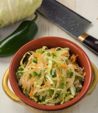 This super easy quick Mexican slaw goes with any type of taco or grilled meat.