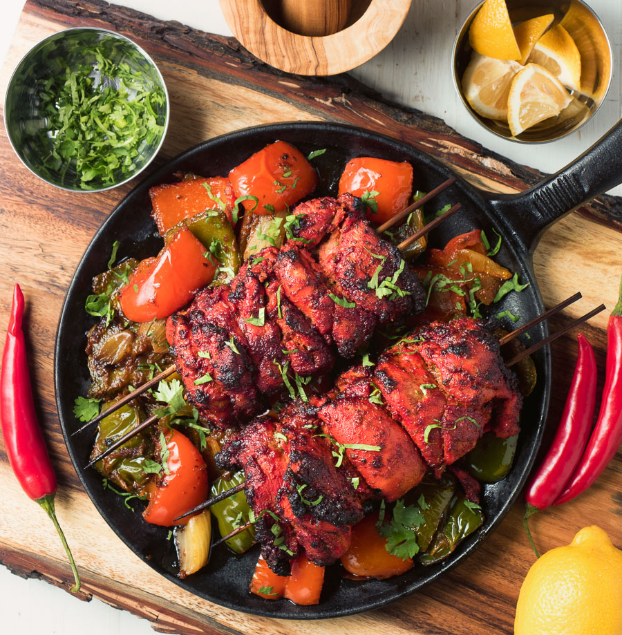 Restaurant style chicken shashlik explodes with Indian flavours.