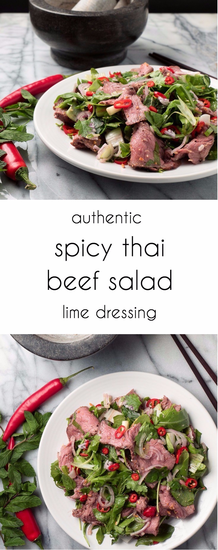 Spicy Thai beef salad with mint, chili and citrus dressing.