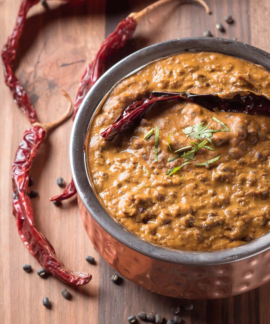 Close-up of bowl of dal makhani.