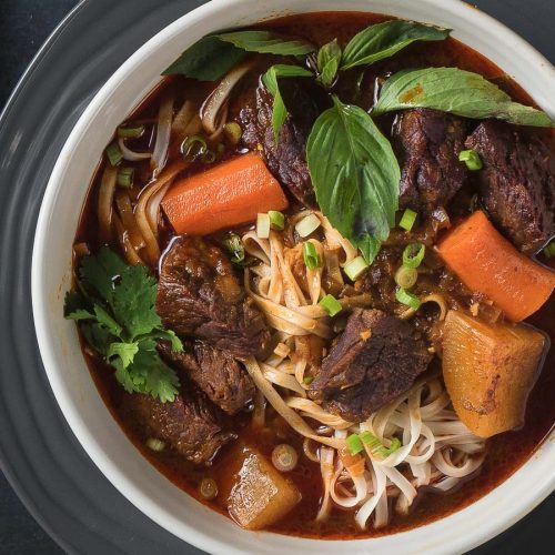 Vietnamese bo kho close-up from above.