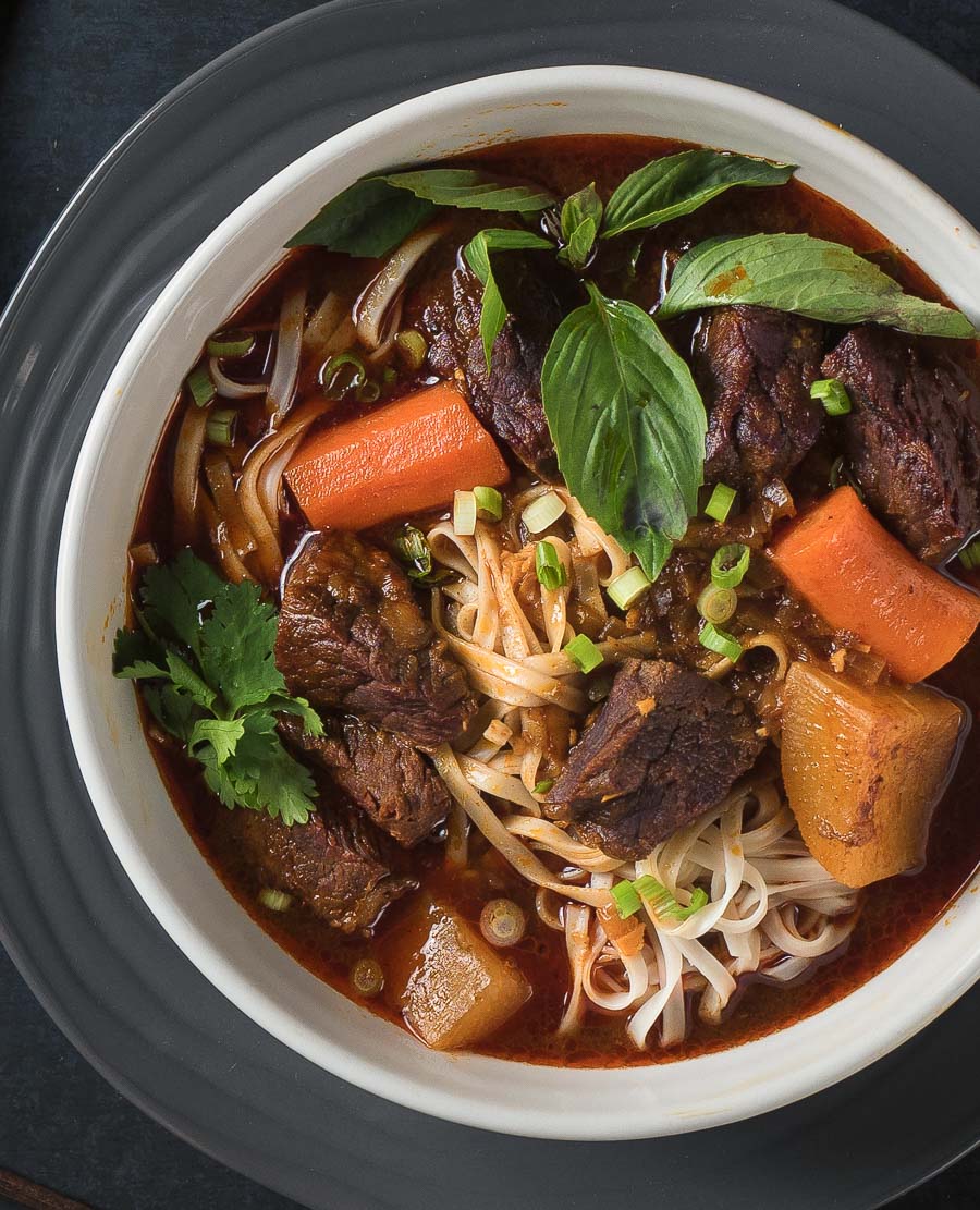 Vietnamese bo kho close-up from above.