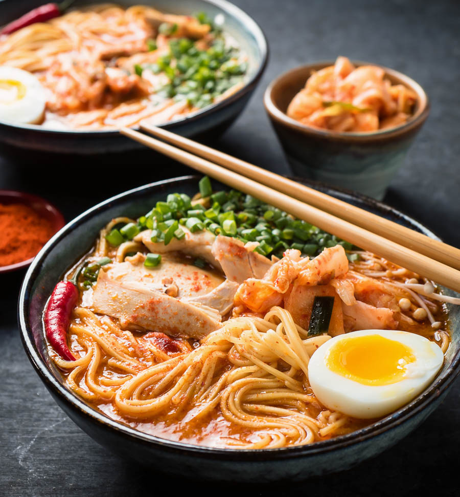 Korean ramen with chopsticks.