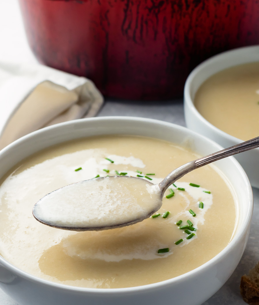 Spoonful of potato leek soup.