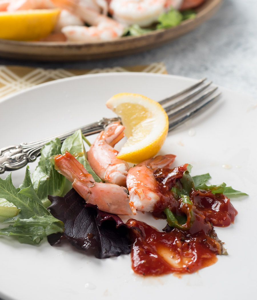 shrimp cocktail leftovers on a plate