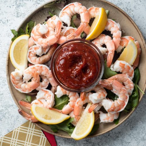 shrimp cocktail platter from above