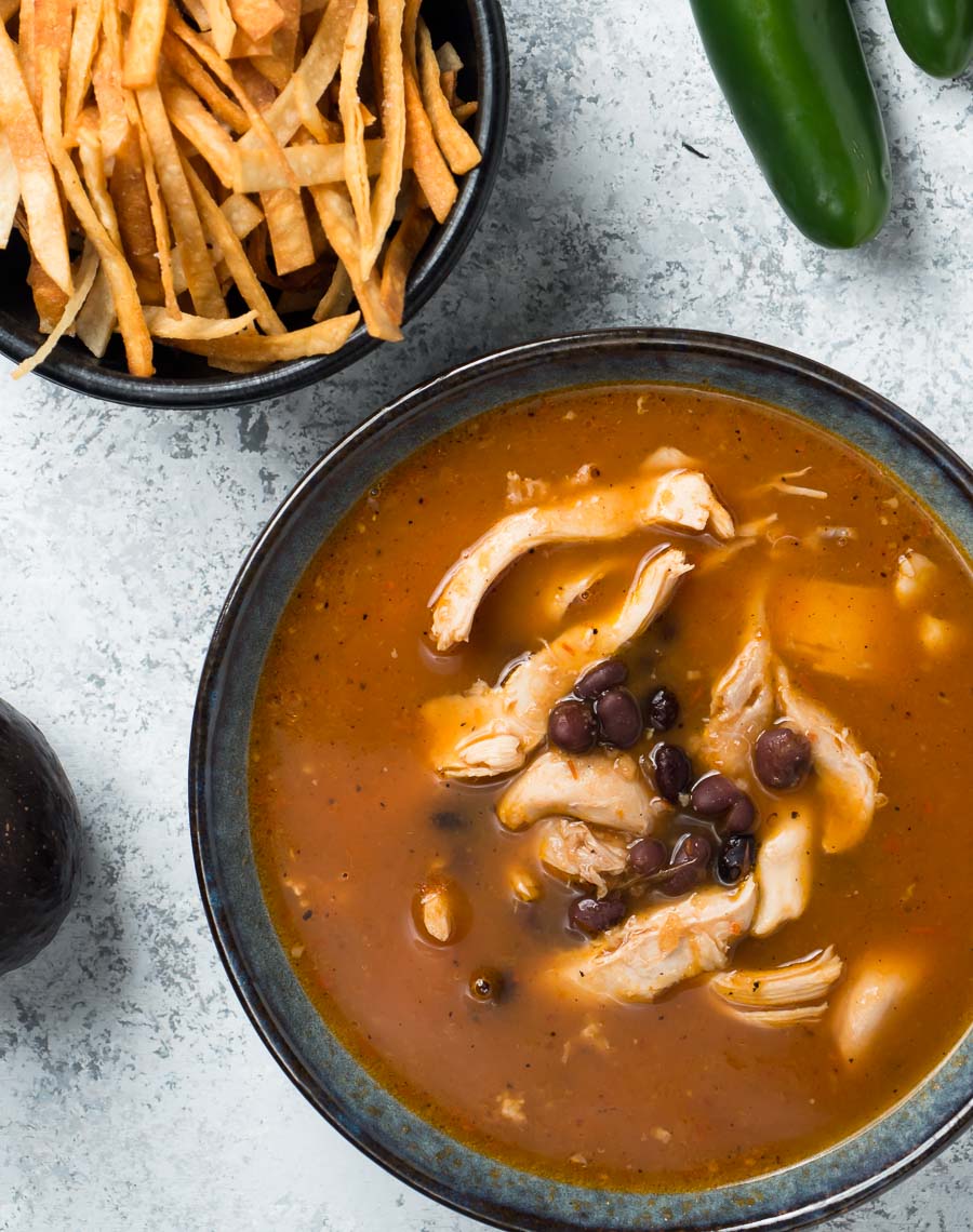 Chicken tortilla soup before the garnishes are added.