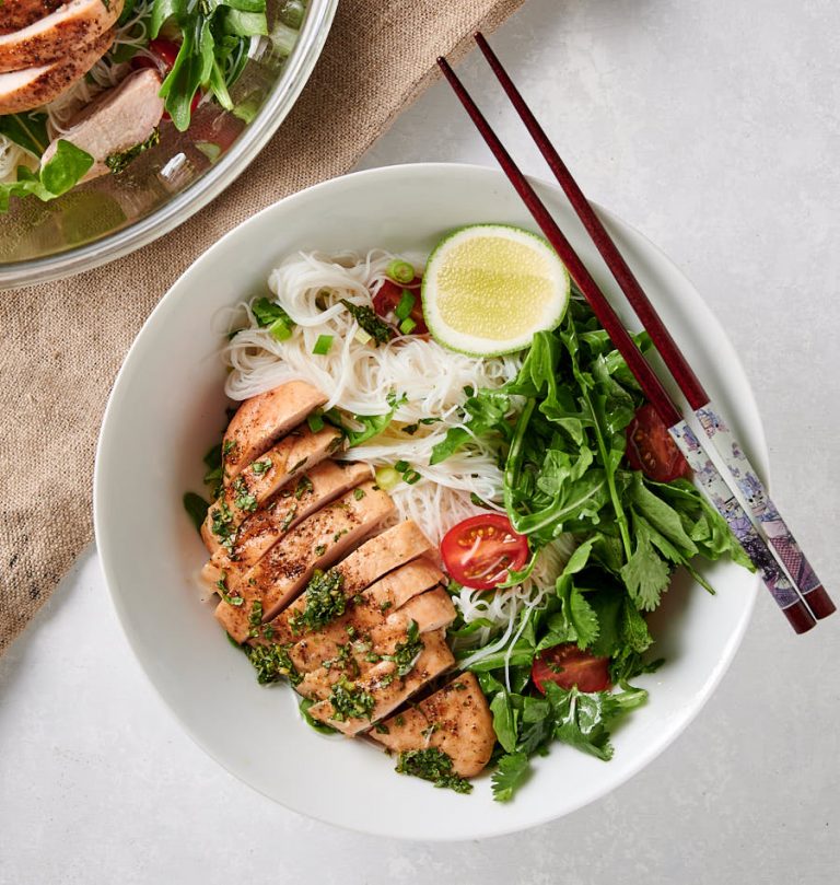 thai chicken salad with rice noodles - glebe kitchen