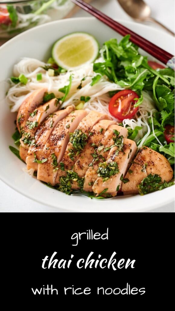 Refreshing, delicious Thai grilled chicken and rice noodle salad.