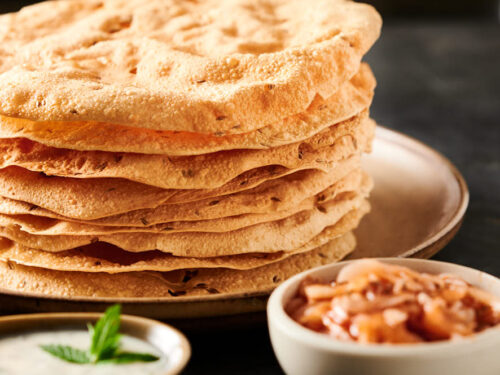 Papadum With Red Onion Chutney And Mint Raita Glebe Kitchen