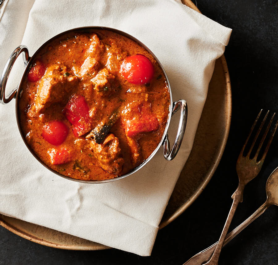 Bowl full of rogan josh from above.