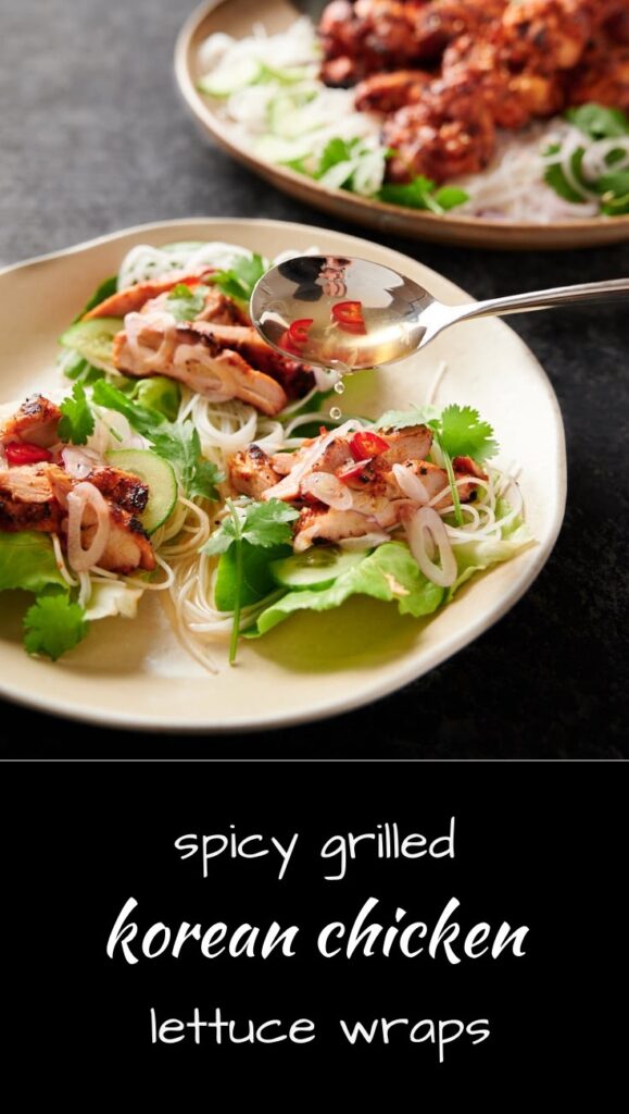 Delicious spicy Korean grilled chicken wraps make great party food!