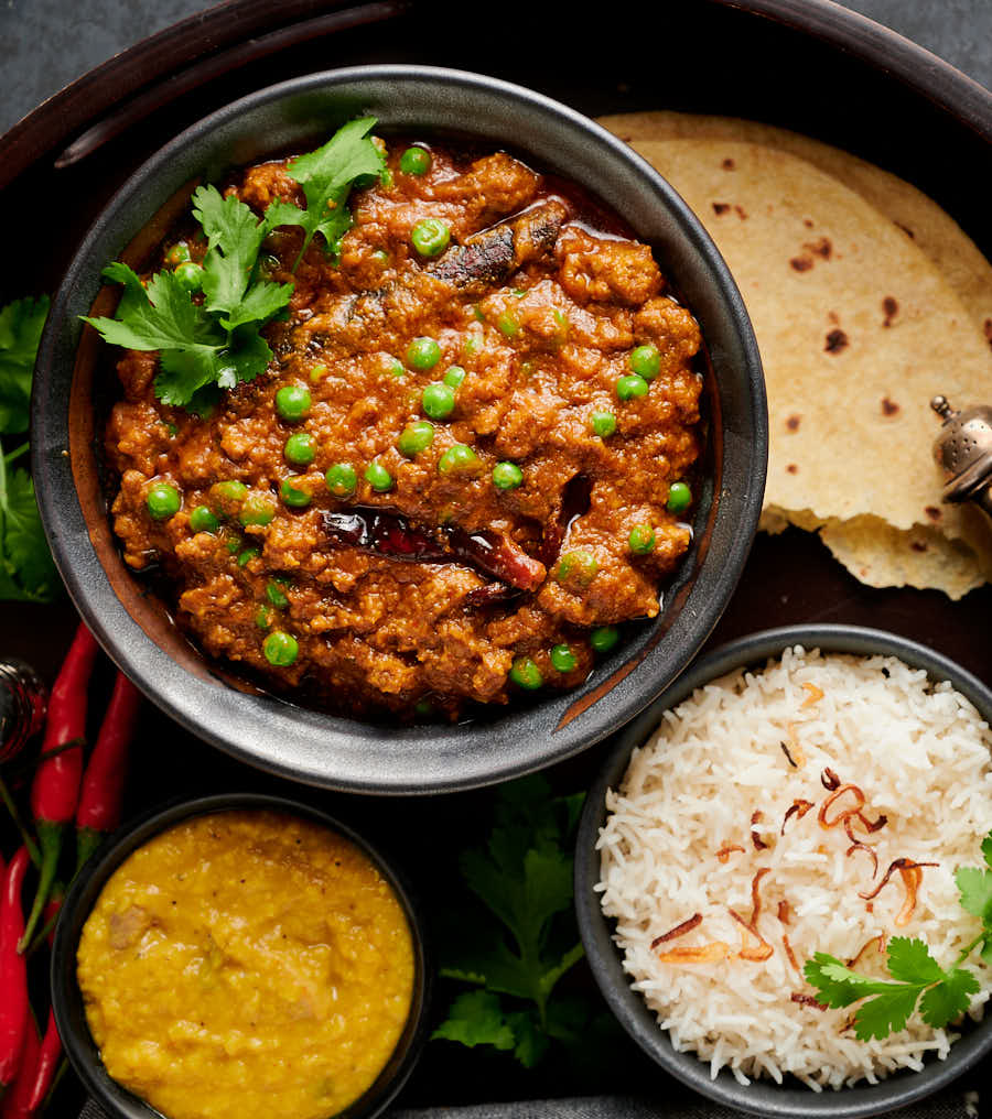 Keema matar and rice from above