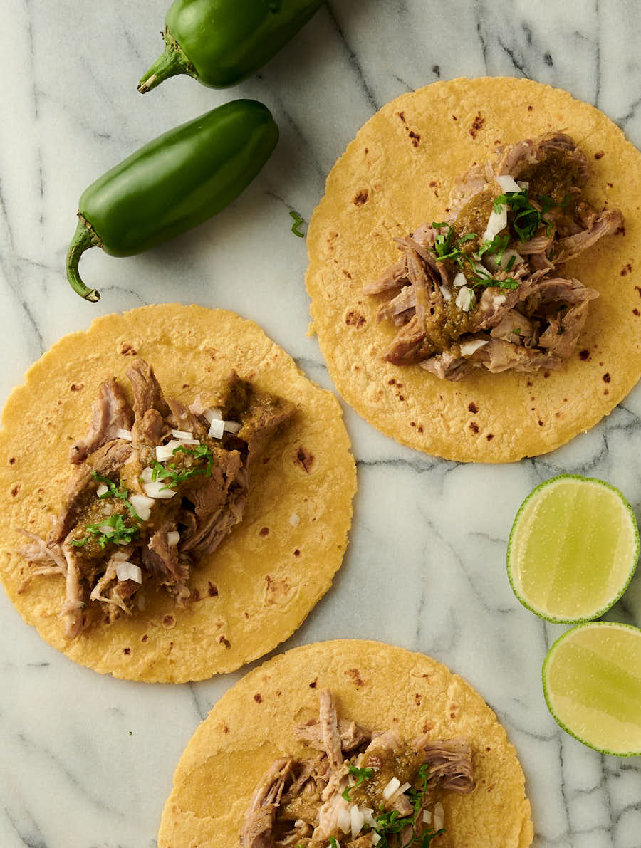 Chili verde tacos from above.