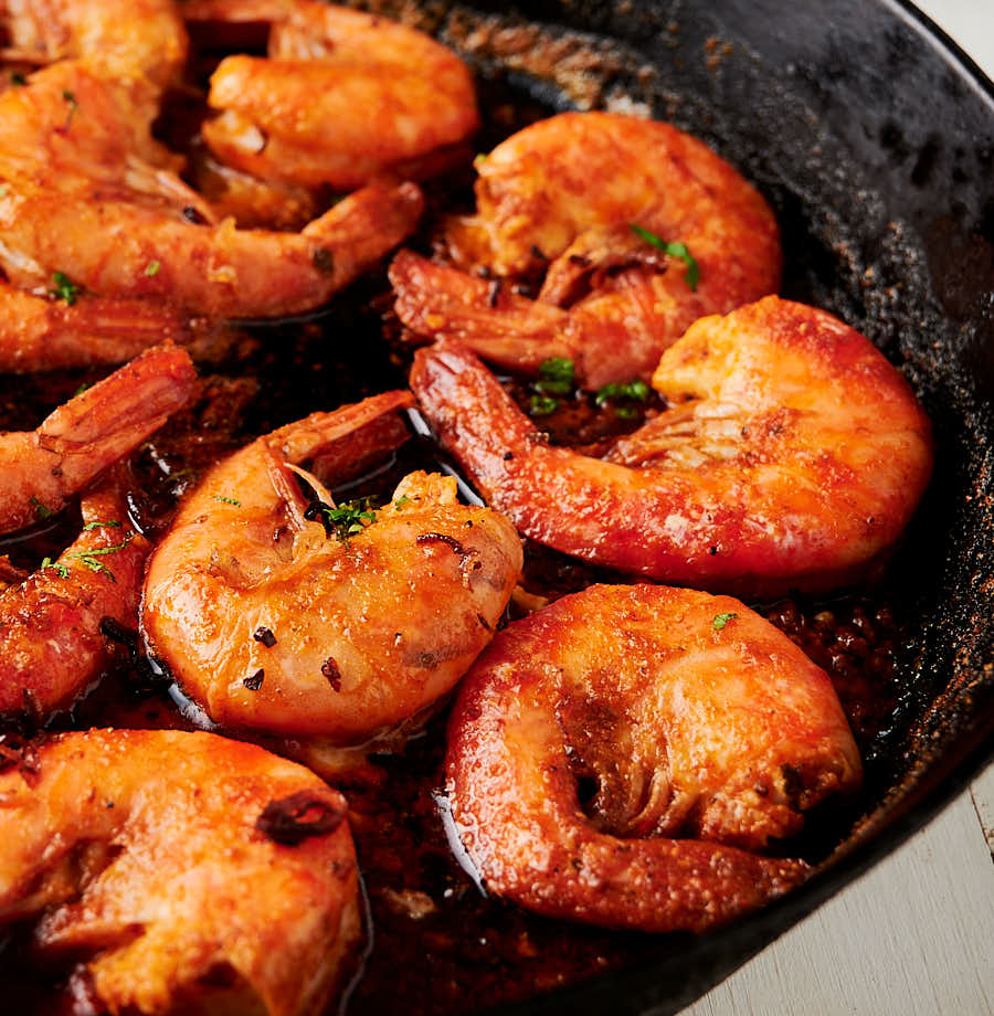 closeup of tandoori prawns from the front