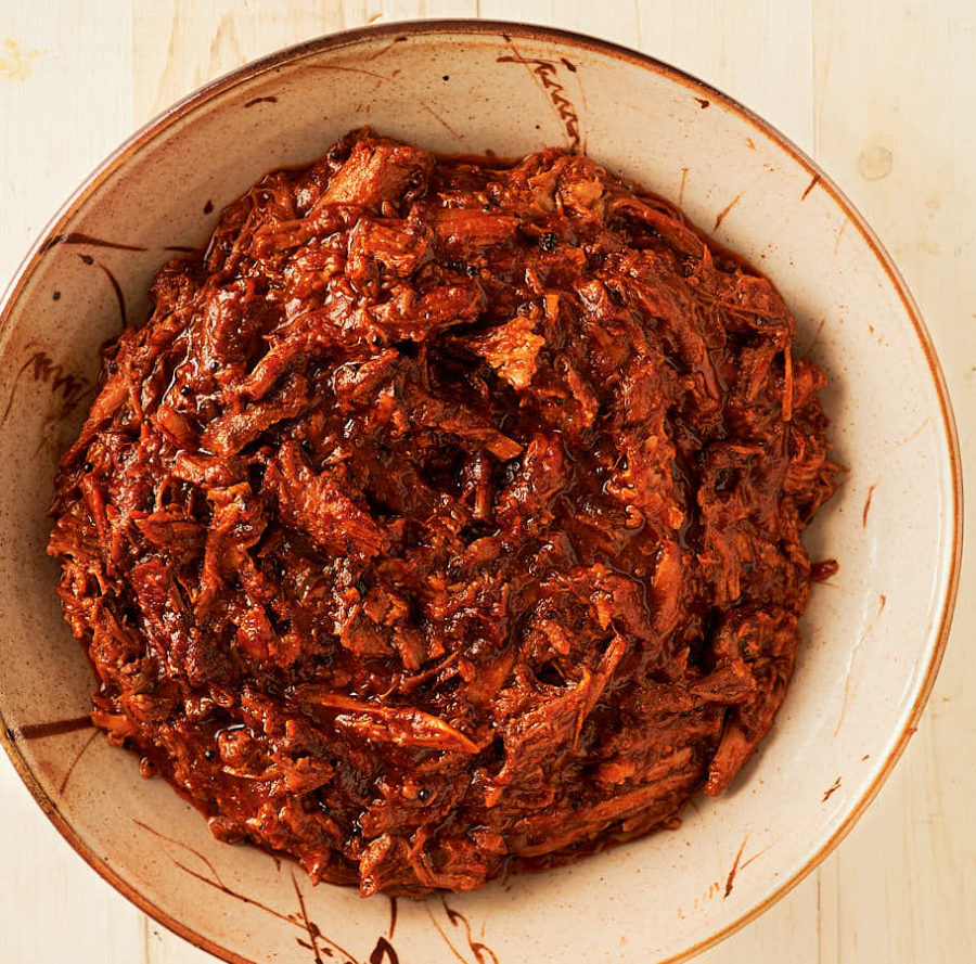 Bowl of pulled pork vindaloo from above