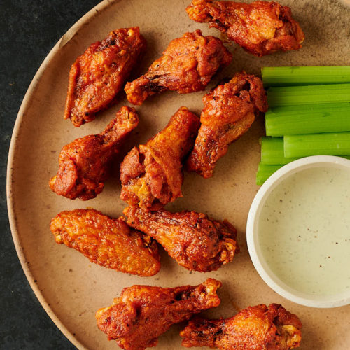 Vindaloo chicken wings, coriander chutney dip and celery from above
