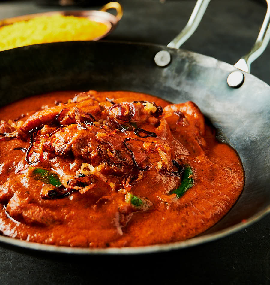 Chicken changezi in a kadai from the front