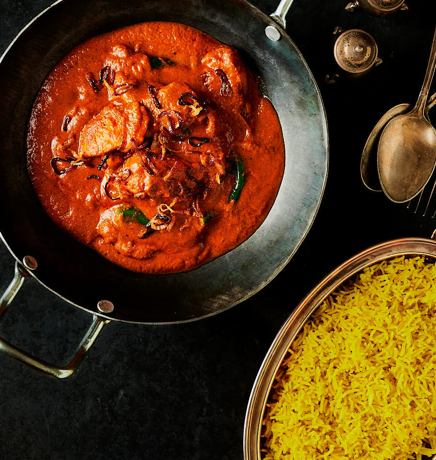 Chicken changezi and rice from above