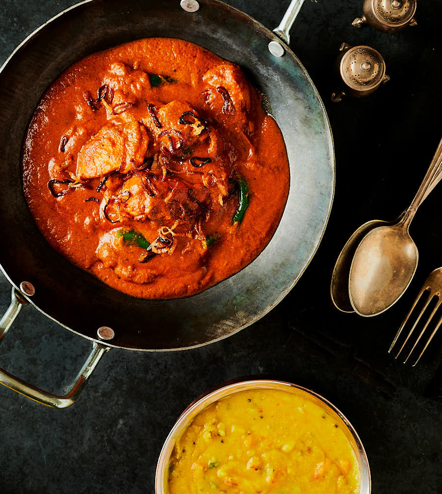 Chicken changezi and dal from above.