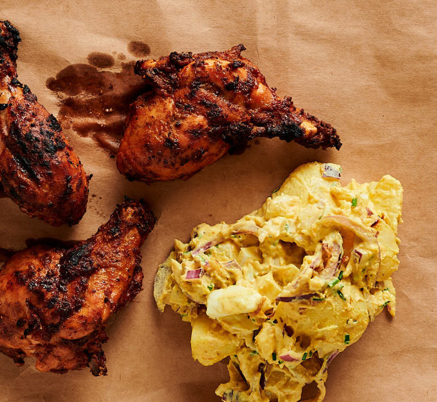 Tandoori chicken and curried potato salad from above