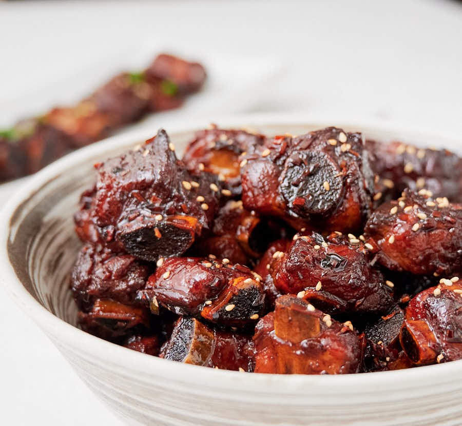 Shanghai sweet and sour ribs in a bowl from the front